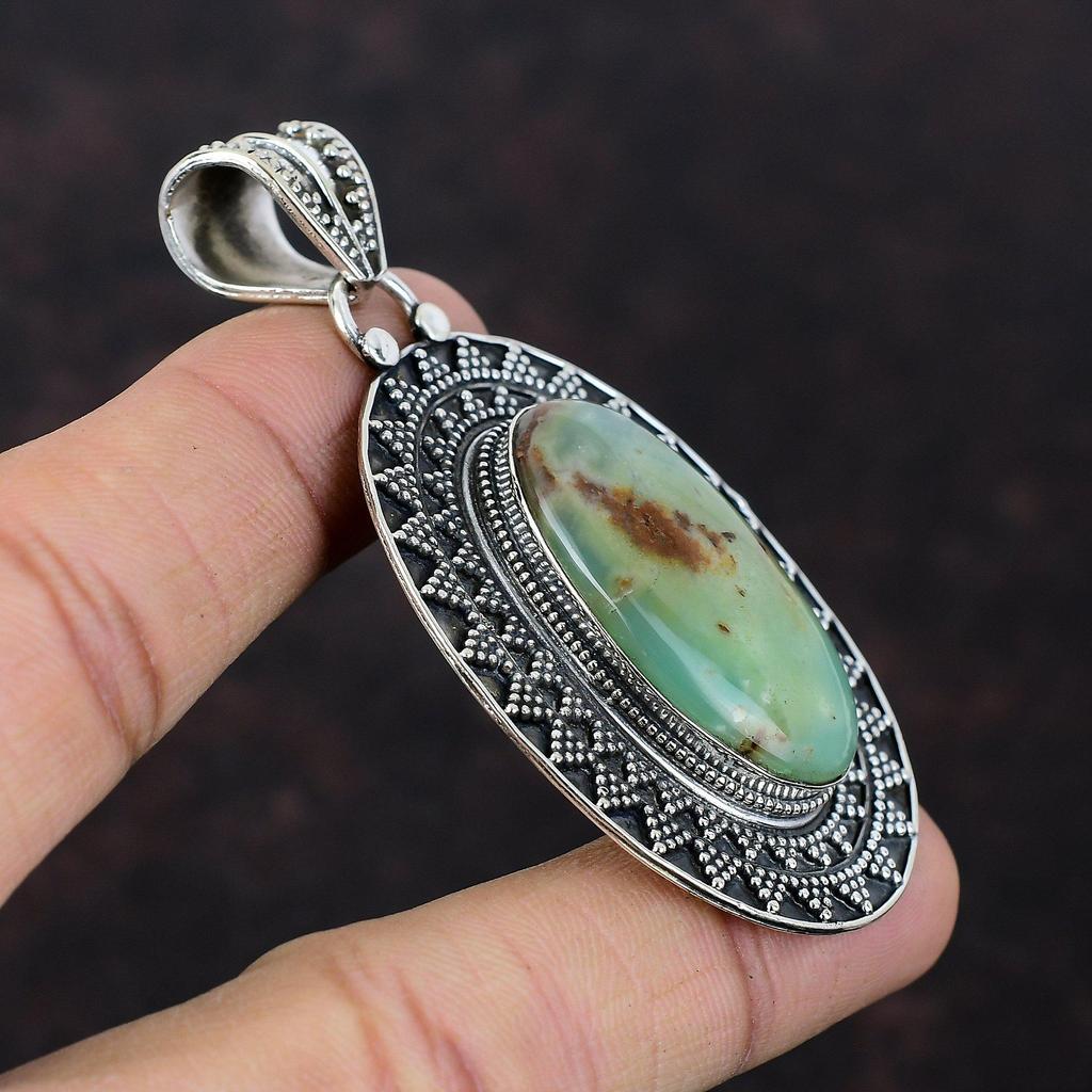 Chrysoprase Pendant Genuine Gemstone Pendant Unique Design Pendant 925 Sterling Silver Pendant Handmade Vintage Pendant Chrysoprase Jewelry