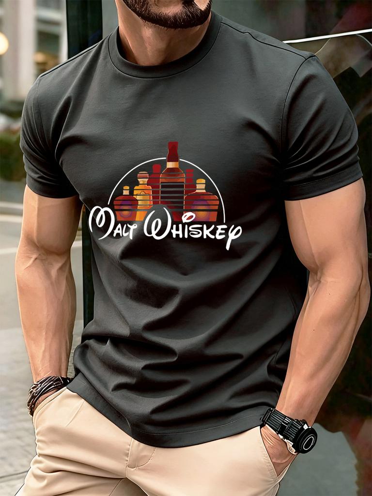 Malt Wiskey Funny Alcool Drunk Prints Men TShirt Cotton Summer Soft Short Sleeve Tops Oversized ONeck T Shirt Casual Clothes