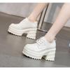 Women Platform Square Heels Leather  Lace-up Oxford Women Party Role Play Uniform Dress Shoes Woman Fashion High Heels