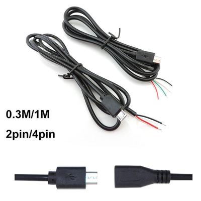 0.3m 1m Micro USB 2.0 Type A Male Female Jack DIY Extension Repair Cable 2/4 Pin Core Wire Data Charger Power Cord Connector