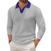 Men's Casual Color-Block Collared Long-Sleeve Knit Base Layer Top
