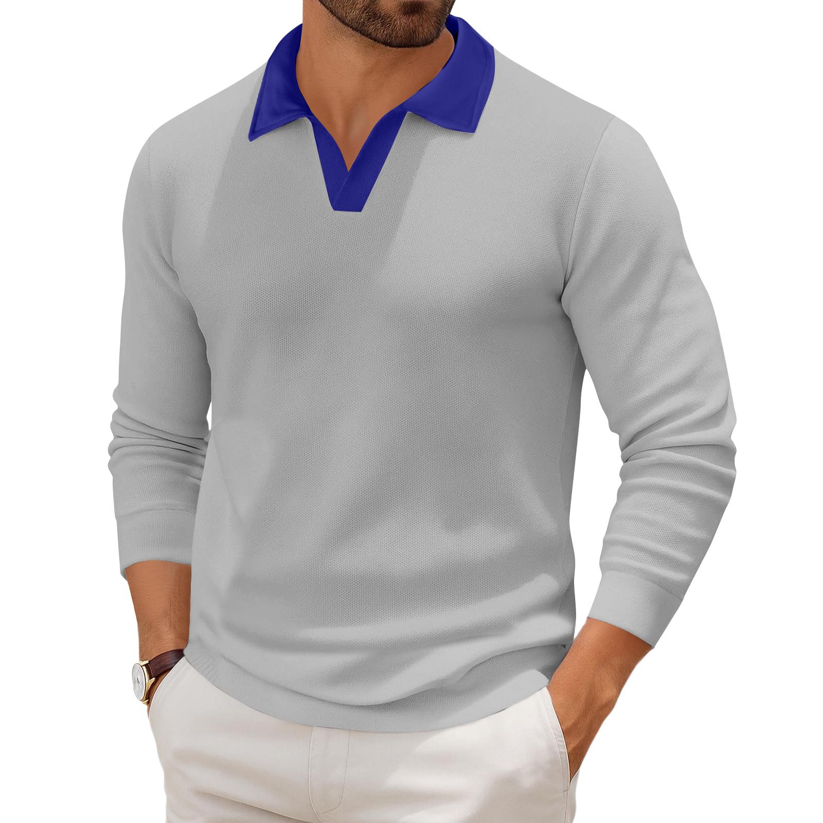 

Мужской повседневный трикотажный базовый топ с длинным рукавом и воротником в стиле колор-блок XXXXL серебряный