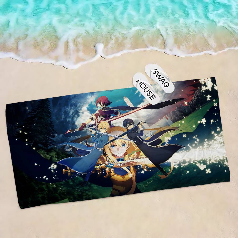 Japan Anime Sword Art Online Beach Towel Colorful Bath Towels for Girl Microfiber Quick Dry Sand Free Beach Yoga Spa Gym Pool