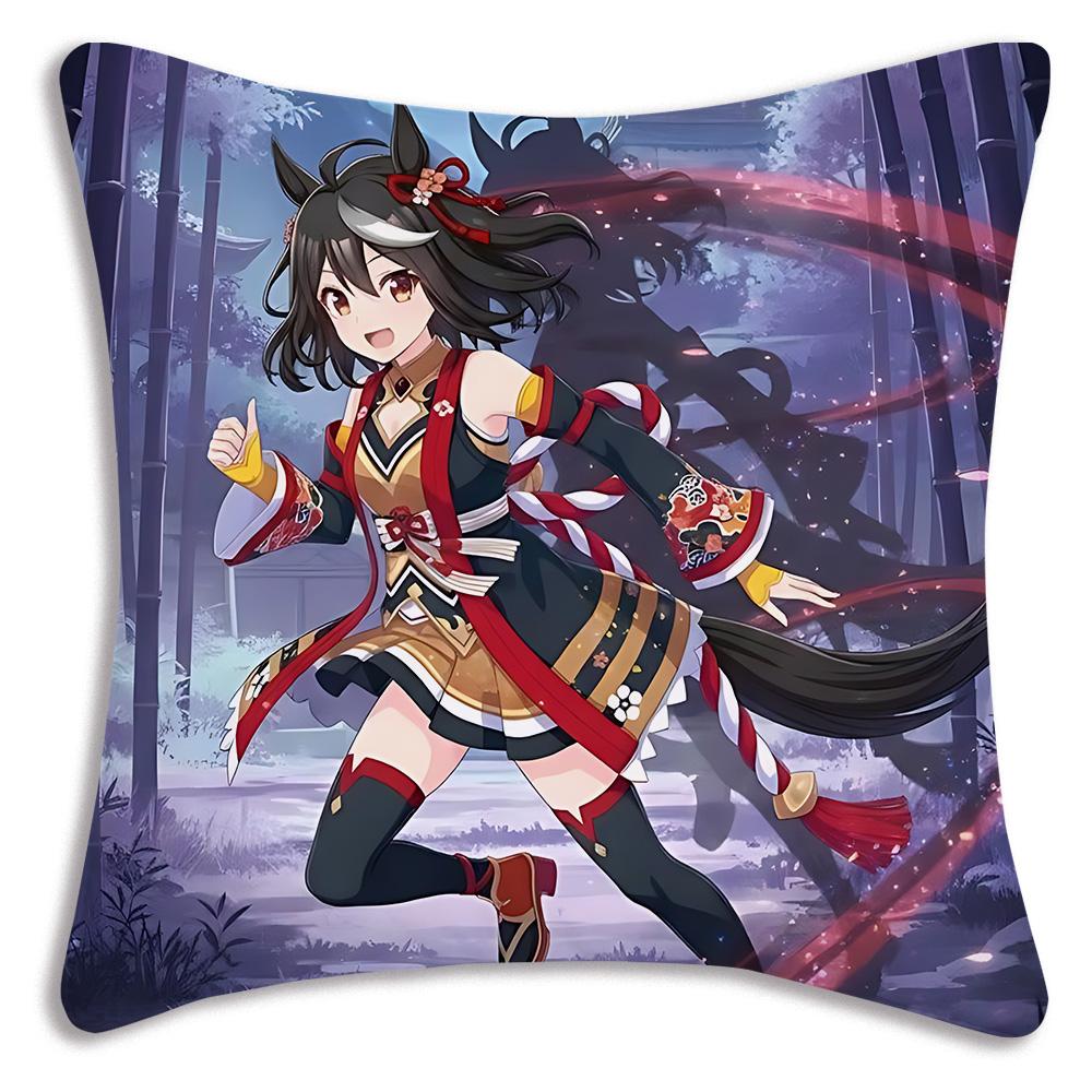 Anime Uma M-Musume Pretty Derby Pillow Covers Cartoon Sofa Decorative Home Double-sided Printing Short Plush Cute Cushion Cover