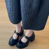 Sheepskin Version~ Temperament High-heeled Mary Jane Shoes Women's Velcro Light Mouth Thick Sole Small Commuter Single Shoes Small Leather Shoes