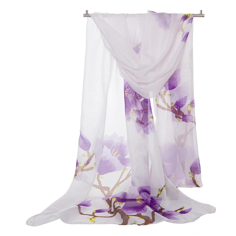 Flower Print Long Wrap Shawl 160*50cm Beach Gauze Scarf Elegant Shawl Silk  for Women