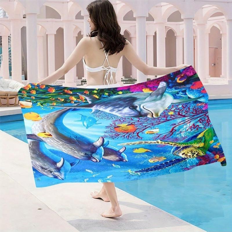 

1pc Vibrant Underwater World Microfiber Beach Towel - Quick-Dry, Sand-Free, Lightweight Extra Large with Dolphin & Tropical Fish W30*H60(CM)