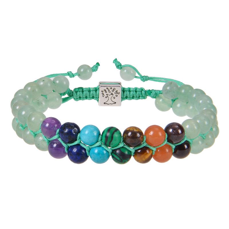 European & American Fashion Malachite Double-Layer Tree of Life Bracelet with Seven-Color Stones