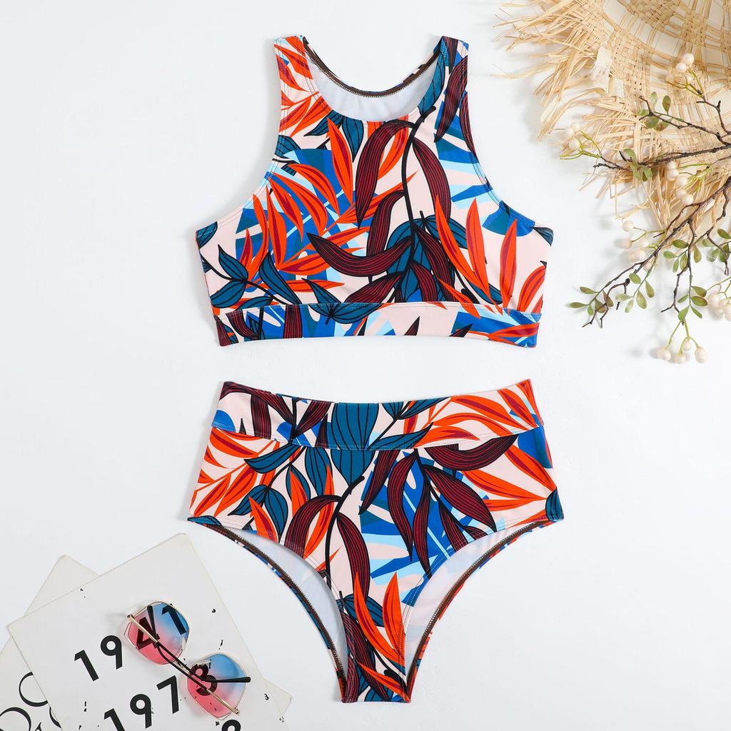 2023 Sporty High Waist Conservative Bikini Set - Double Shoulder Split Swimsuit for Women