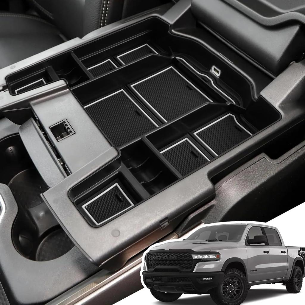Center Console Organizer for 5th Gen 2026 2025- Ram 1500 2500 3500(Full Console w/Bucket Seats Only), ABS Storage Box, Middle Console Tray Organizer,