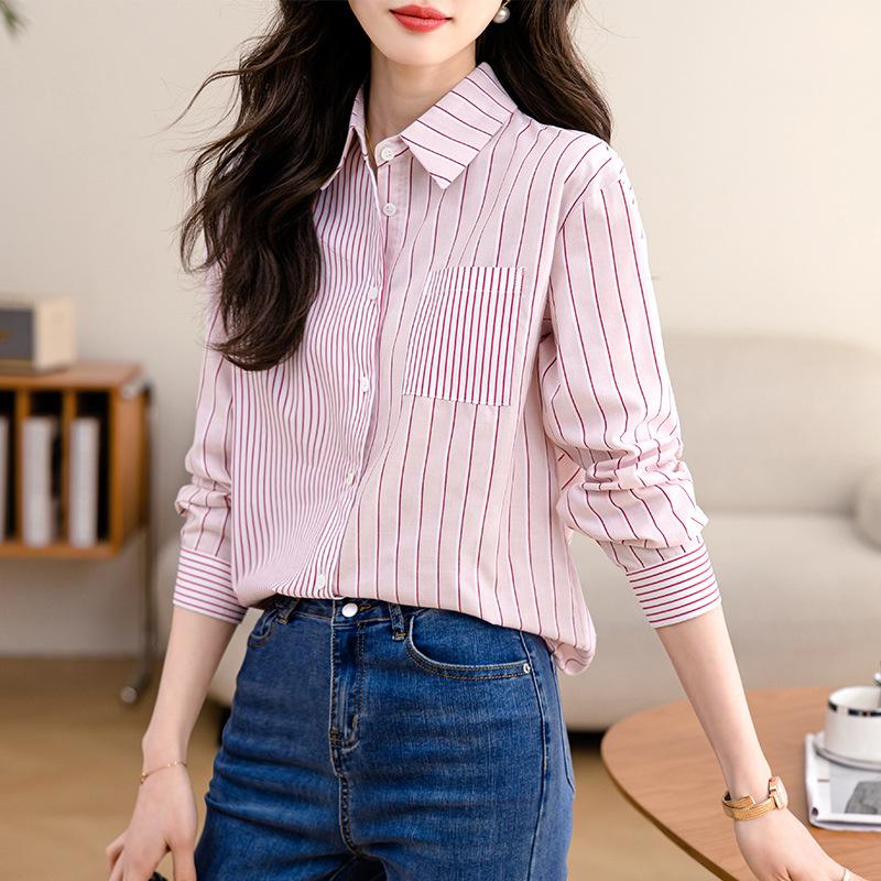 Women s Irregular Stripe Patchwork Shirt - Spring 2026 Fashion Trend 2XL