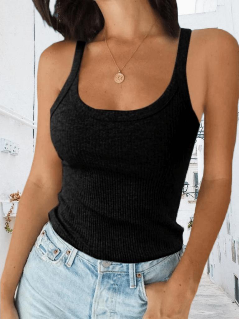 Women's Scoop Neck Ribbed Knit Tank Top Sleeveless Summer Camisole