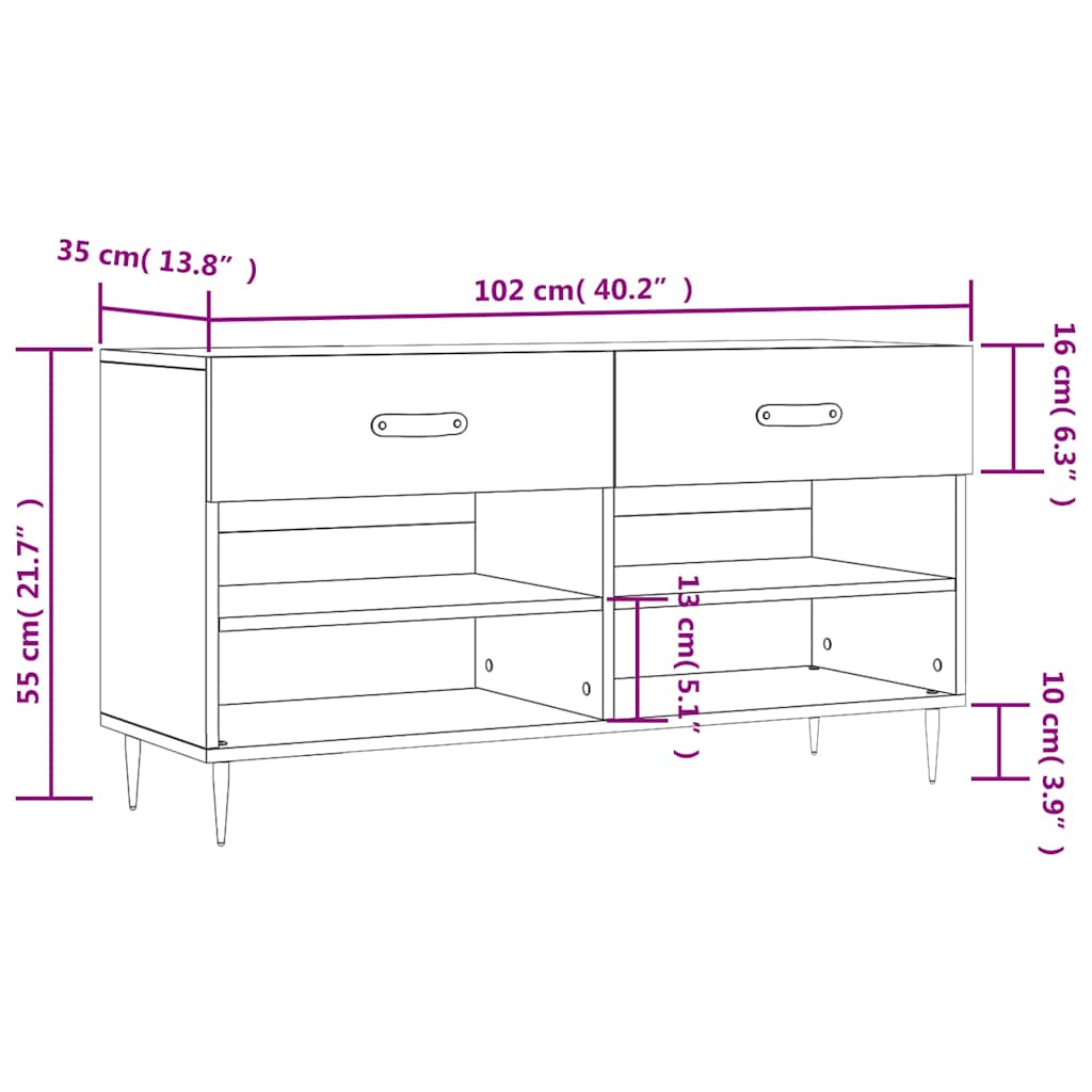 Shoe Bench Gray Sonoma 102x35x55 cm Particleboard