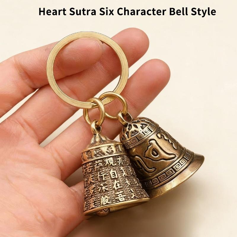 Brass Heart Sutra Bell Keychain Six Character Mantra Durable for Believers Daily Use Gifts