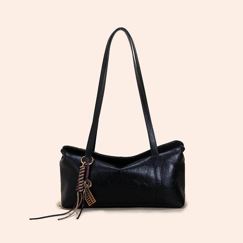 

New Genuine Leather Retro Armpit Large Capacity Commuting Boston Crossbody Tote Bag чёрный