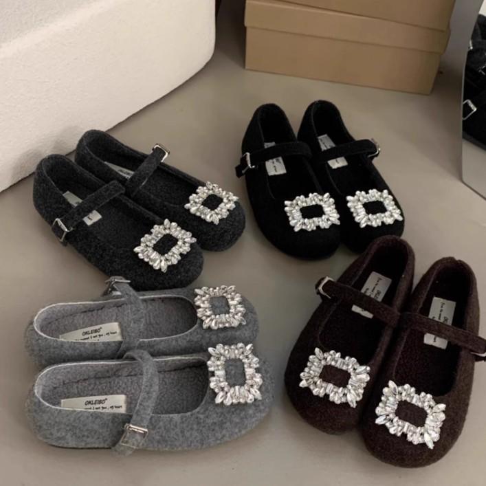 Inner Heightening Women's Shoes Temperament Mary Jane Shoes 2025 Spring and Autumn New French Square Head Rhinestone Shoes