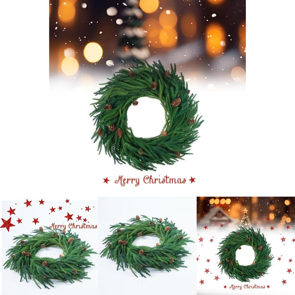 New Soft Touch Realistic Christmas Wreath With Pinecones Red Berries And Norfolk Pine Needles