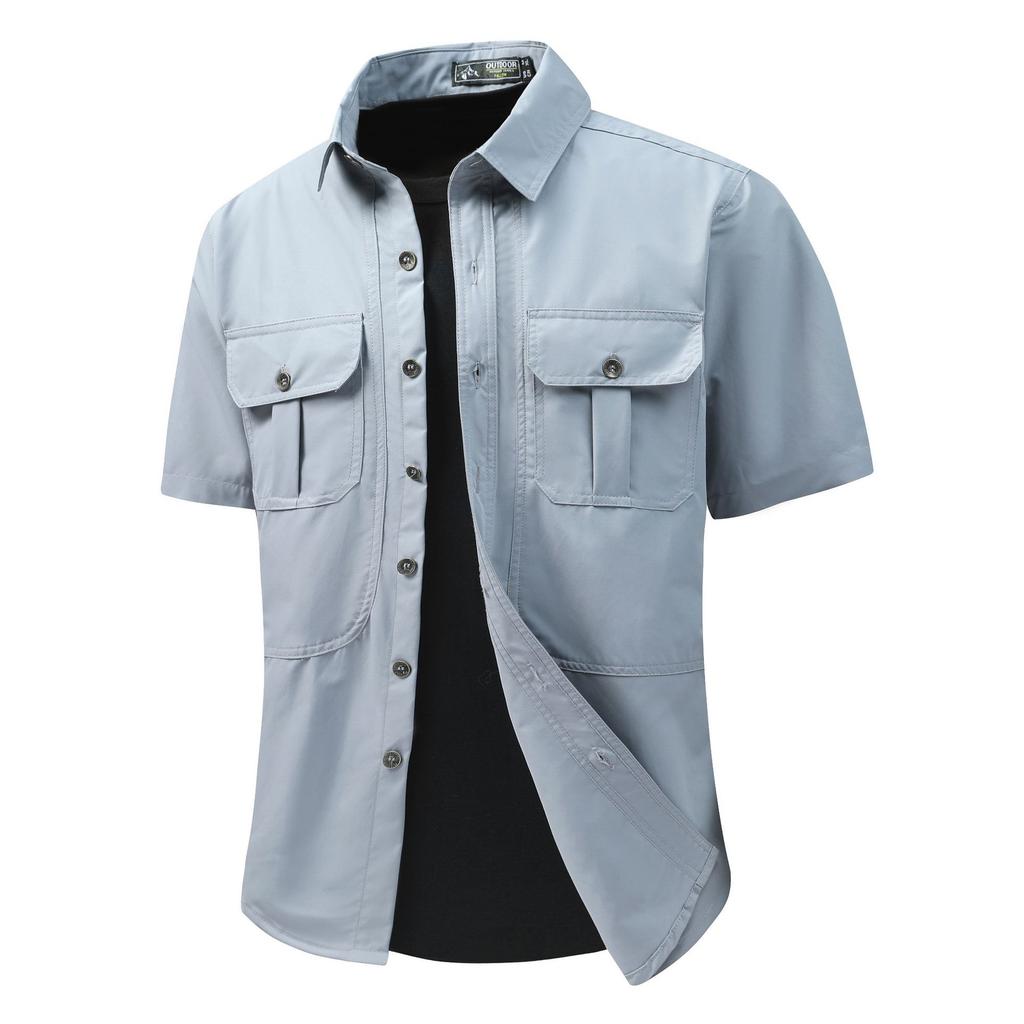 Summer Men's Tooling Short-sleeved Shirt, Outdoor Shirt, Breathable Multi-pocket Shirt