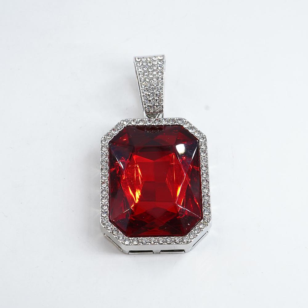 European and American Jewelry Fashion Square Colored Gemstone Necklace Pendant for Men, Hip-hop Style, Full Diamond Cuban Chain Necklace, Unisex