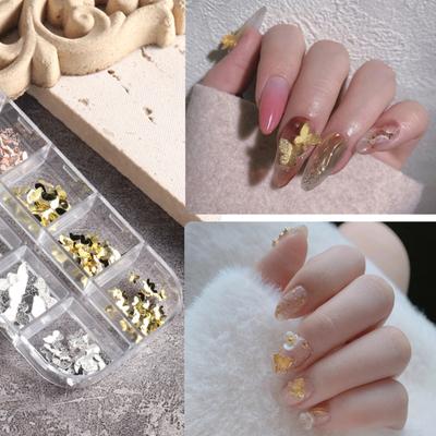 1 Scatola Ornamento per Unghie Forma Squisita Effetto Visivo 3D Metallo Farfalla Charms per Unghie Finte Nail Art