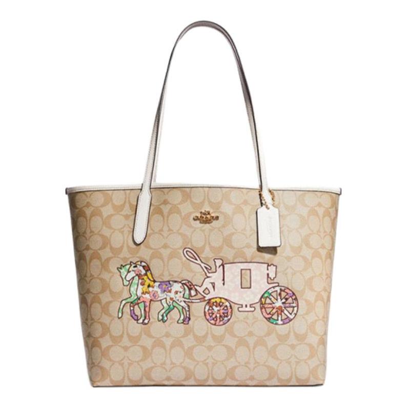 

COACH City 33 Classic Old Flower Carriage Print Large Capacity Artificial Leather Tote Bag Tote Bag Shopping Bag Shoulder Handbag Large Women s Khaki коричневий