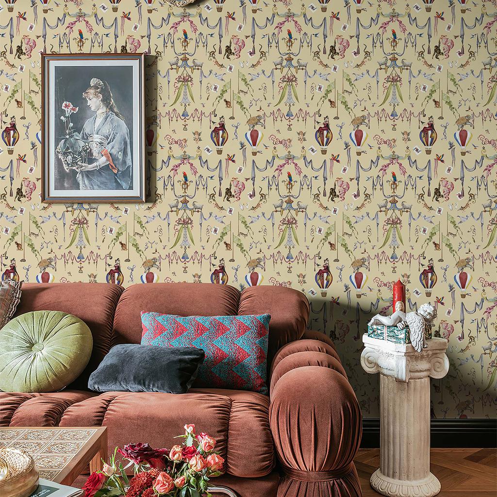 Traditional Circus Style Wallpaper Home Bedroom Waterproof Oil Resistant Art Wallpaper Chic Peel And Stick Cabinet Stickers