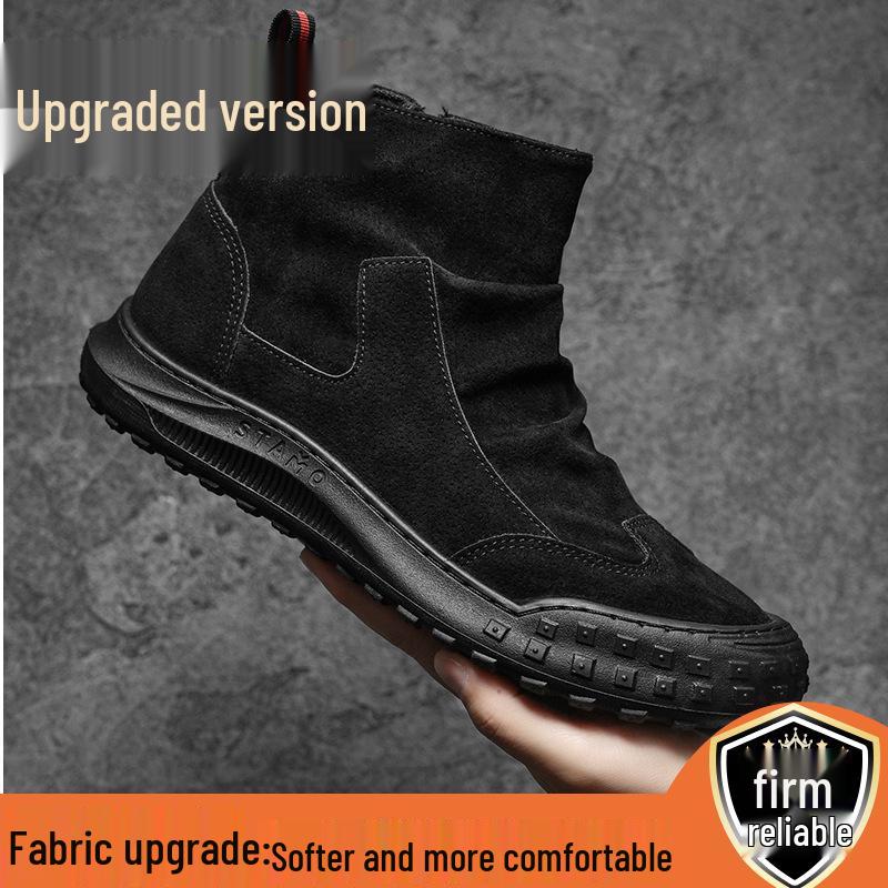 Men's 2025 Autumn Black High-Top Safety Leather Boots - Dirt-Resistant, Non-Slip, Versatile Work Shoes
