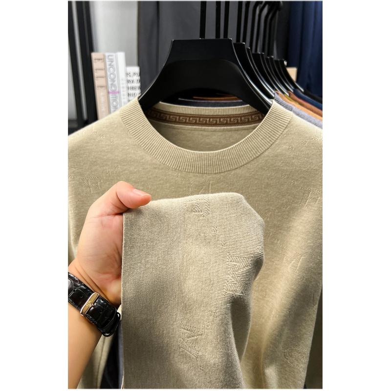 New Autumn And Winter Men'S Sweater Solid Color Round Neck Jacquard Casual Fashionable Simple Knitwear Base Sweater Top
