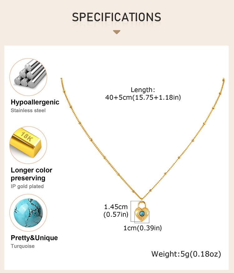 Vintage Heart Pendant Necklace Women Satellite Beads Chain Turquoise Love Necklace 18K Gold Plated Fashion Accessoreis