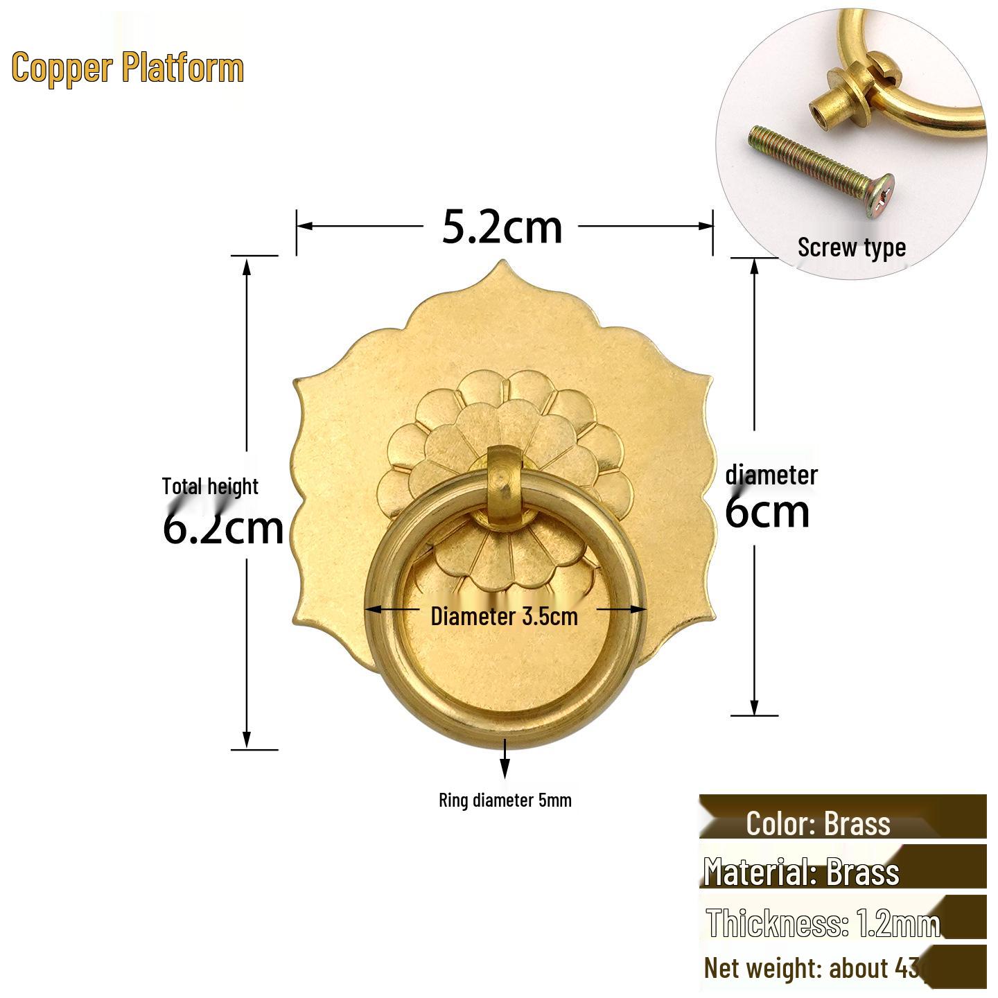

Antique Style Pure Copper Hexagonal Handle for Cabinets & Drawers - Retro Chinese Hardware Accessory