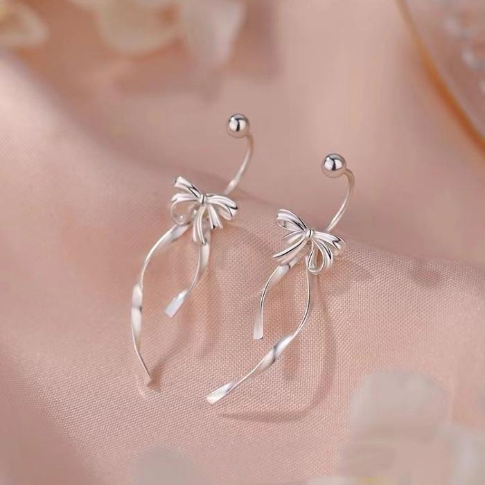 2024 New Light Luxury Bow Earrings: 925 Sterling Silver Needle Ear Studs for Women