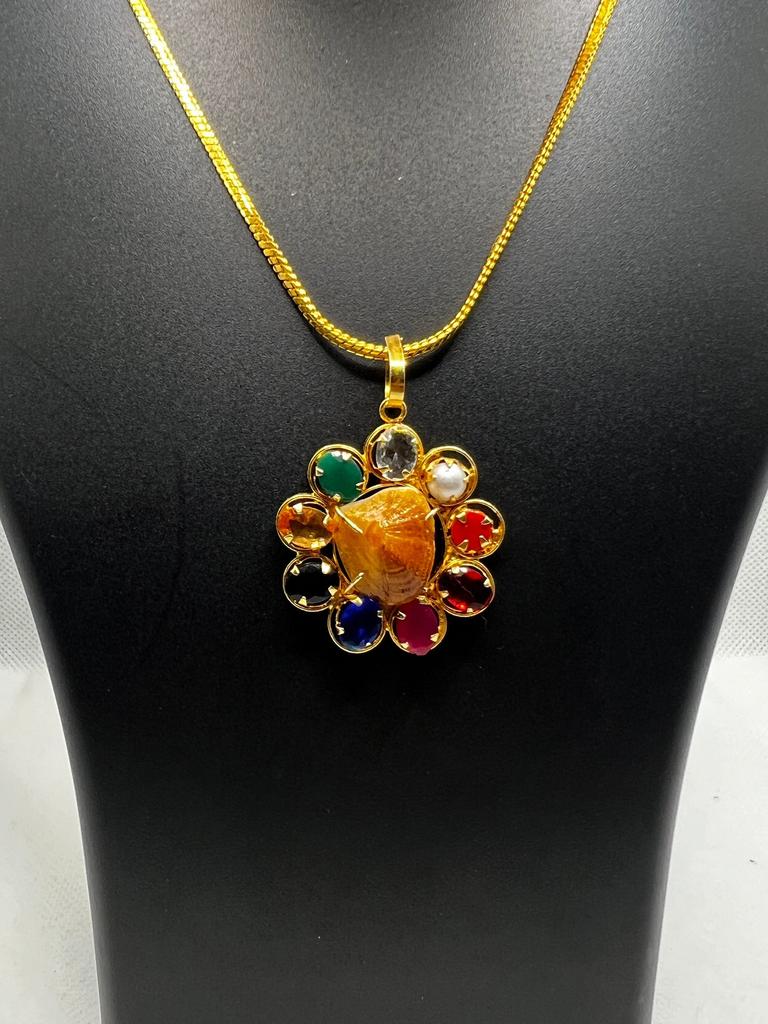 Handcrafted Navratna Pendant, Handcrafted Unique Navratna Pendant with Central Yellow Gemstone, Elegant Style Jewelry Perfect for Daily Wear
