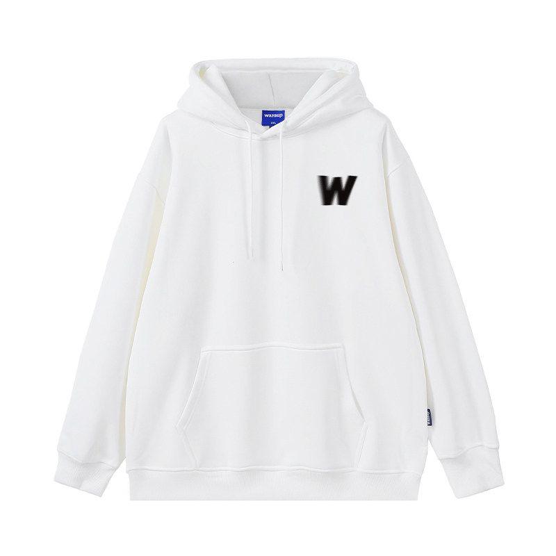 Wassup Heods Blurred W Letter Sweatshirt for Men and Women, Autumn and Winter Loose Fit, Fleece-Lined, National Trendy Brand Couple Hoodie