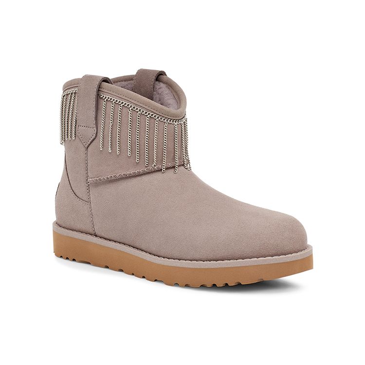 UGG Classic Mini Two-Layer Leather Mini Classic Tassel Plush Short Snow Boots Women Snow Boots Gray 1127454-SYGR