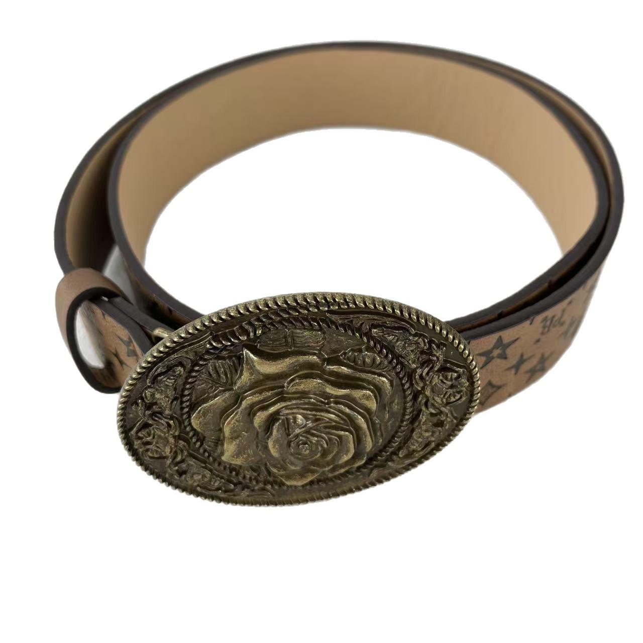 

Европейский Ретро Коричневый Кожаный Ремень с Розой - Аксессуар на Талию Y2K Spicy Girl для Платьев и Джинсов