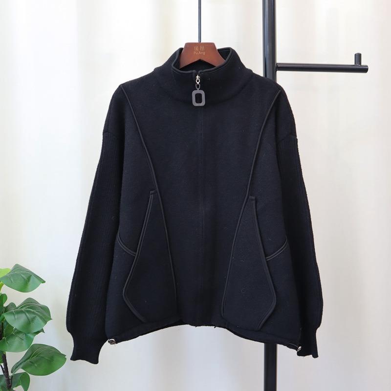 Autumn and Winter New Zipper Casual Versatile Knitted Double-sided Coat Loose Temperament Sweater Cardigan Women