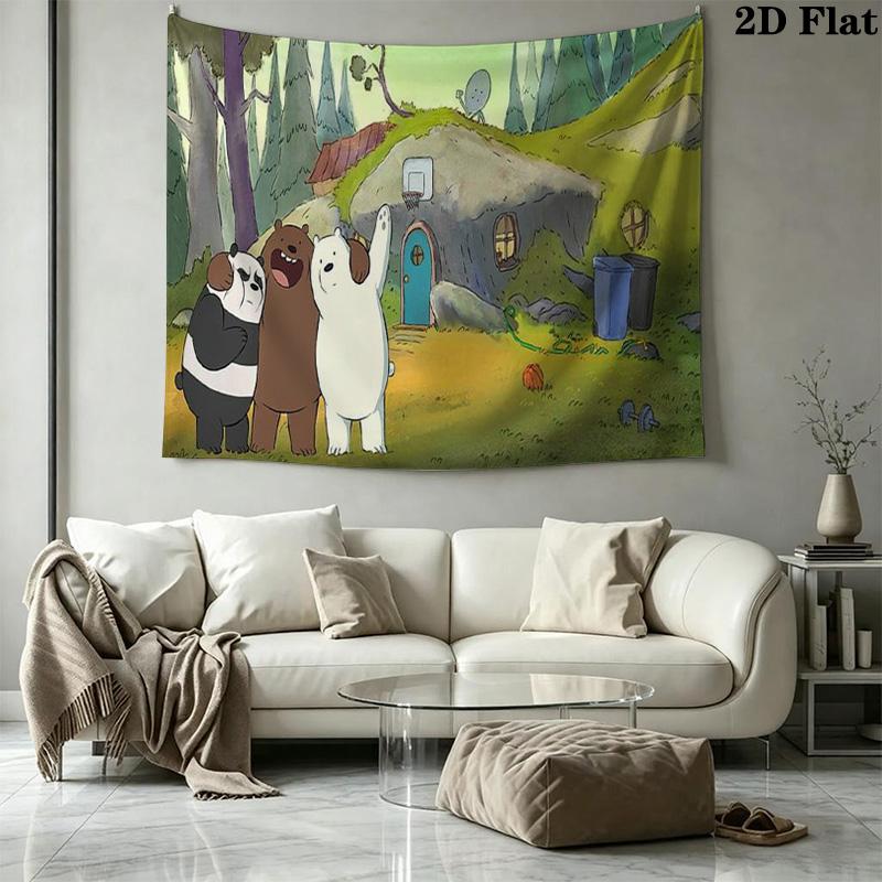 We Bare Bears Cartoon Wall Tapestry Aesthetic Wall Hanging Printed Fabric Blanket Decorative Tapestries for Bedroom Living Room Home Decor