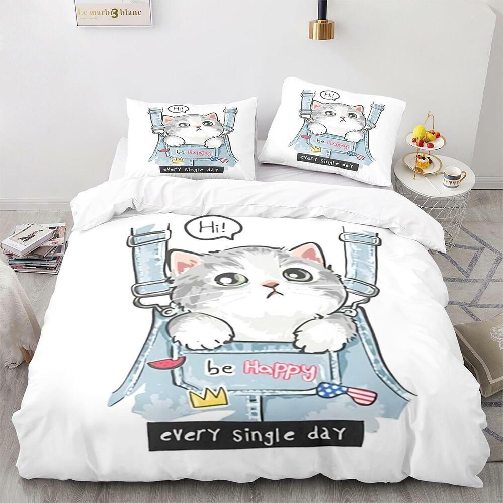 Set Biancheria da Letto 3D per Gatti King Queen Copri Letto Federa 2/3 Pezzi Animale Carino Morbido Copertura Regalo Letto Singolo Letto Matrimoniale