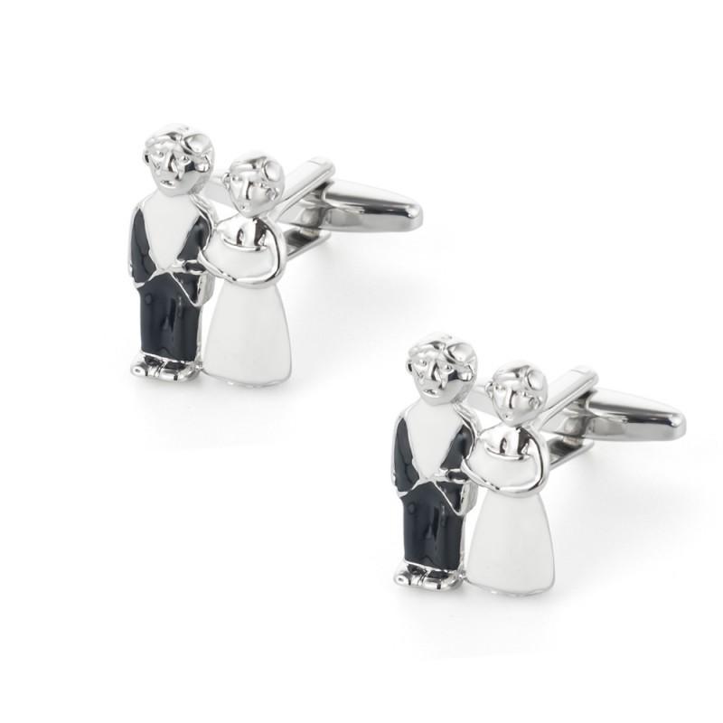 Couple Wedding Paint Plated Silver Metal Copper Cufflinks Men's French