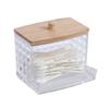 Acrylic Storage Box Bathroom Jar Makeup Organizer Cotton Round Pad Holder Cotton Swab Box Qtip Holder Dispenser with Bamboo Lid