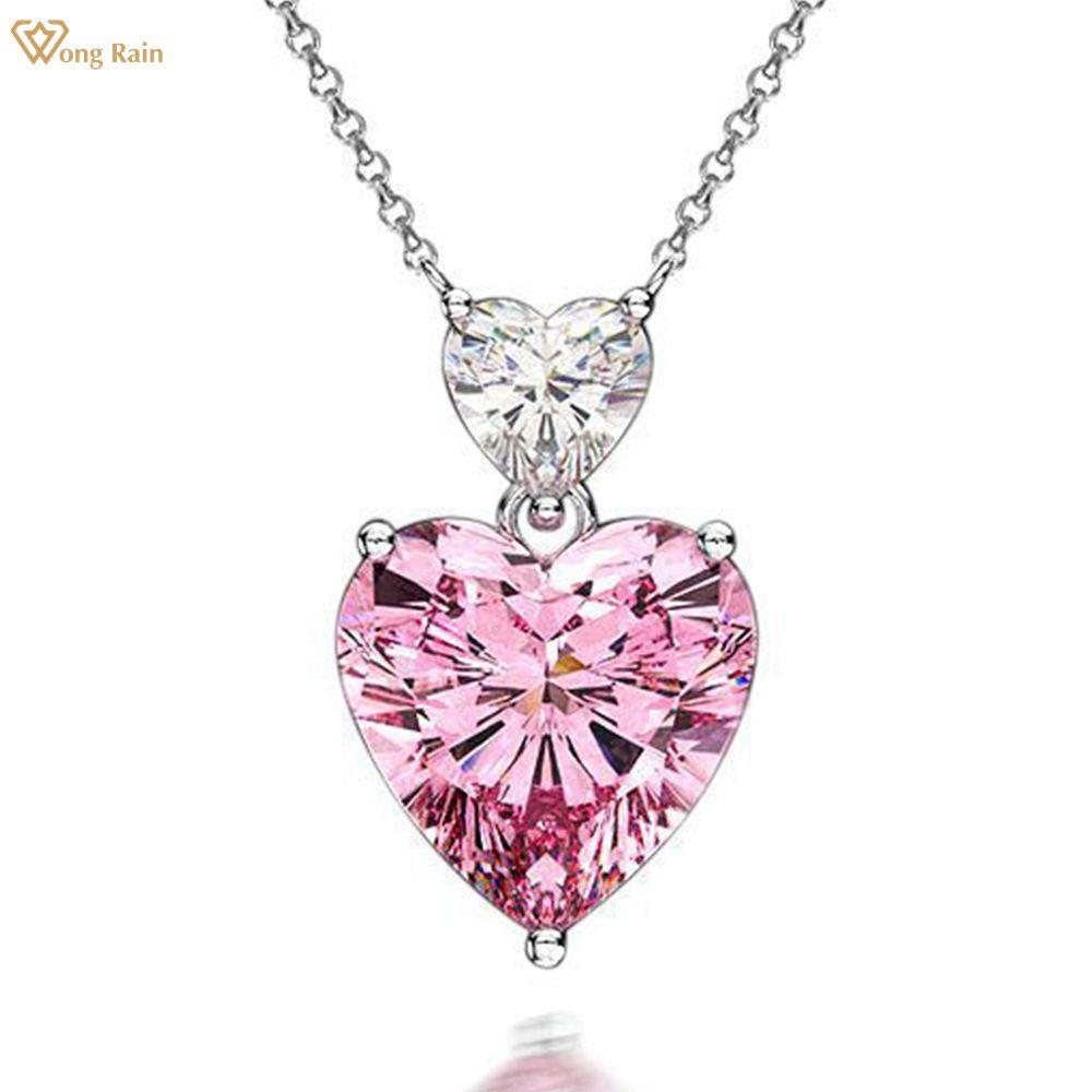 

Wong Rain 100% стерлинговое серебро 925 пробы в форме сердца 10*10 мм цирконы с подвесками из драгоценных камней ожерелья для свадьбы и помолвки изящные ювелирные изделия розовый