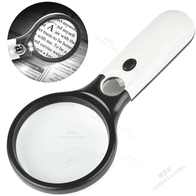 45X Portable Handheld Magnifying Glass Magnifier 3 LED Light, Reading Lens Jewelry Loupe, Practical for Seniors Daily Reading