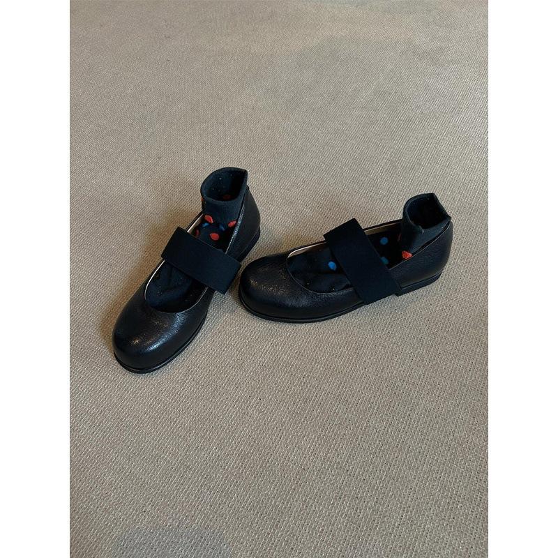 Sheepskin version~ Mary Jane shoes women's ballet style shallow mouth flat-soled single shoes genuine leather retro round head one-pedal small leath