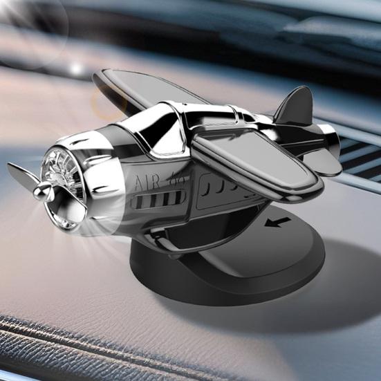 Solar Powered Airplane Car Ornament Dashboard Aircraft Model with Suction Cup 360 Degrees  Rotating Propeller Center Console Drift Accessory