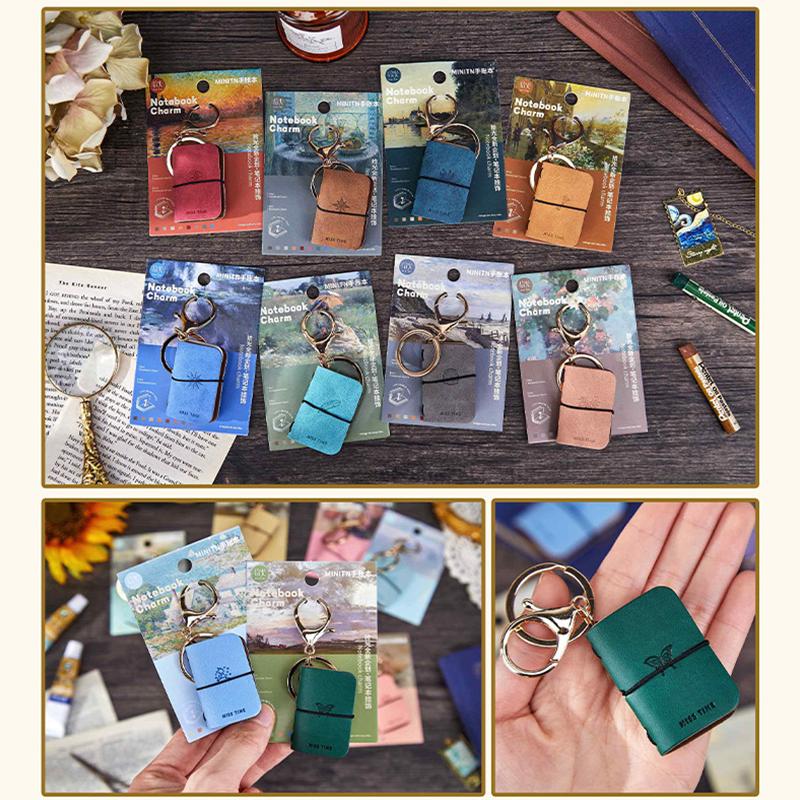 PU Nyckelring Mjukt Läder Mini Bärbar Dagbok Ryggsäcksberlock Anteckningsbok Litterär Stil Förvaringstillbehör