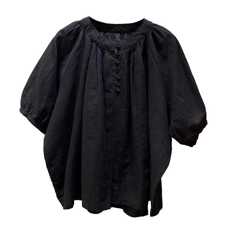 Korean Style Retro Stand Collar Loose Fit Short Sleeve Women's Doll Shirt