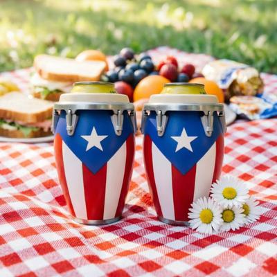 Puerto Rican Flag Conga Style 3D Printed Can Holder, Beverage Insulator, Lightweight 12oz Can Cooler for Parties Beaches Barbecues Caribbean Gift