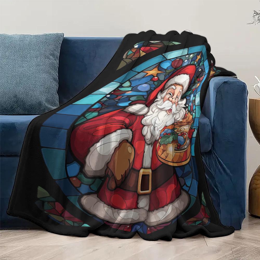Tuniu Christmas Santa Cartoon Print Blanket for Sofa Bed Room Decoration Gift