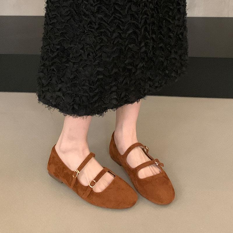 Mode 2025 Neue Schnalle Mode Flock Damen Mary Janes Ballerinas Schuhe Runde Zehenpartie Damen Weiches Schuhwerk Flache Damen Ballerinas Schuhe