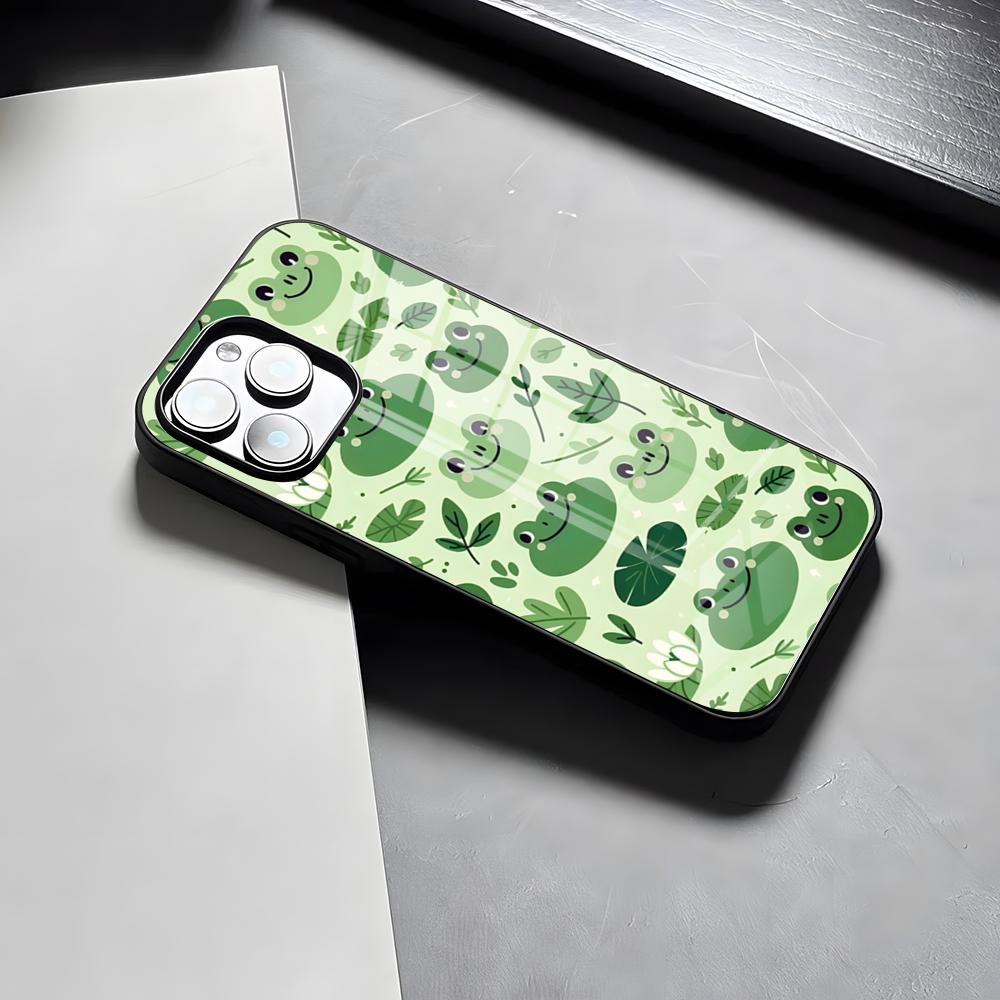 Cute Green Frog Phone Case For IPhone 17 Pro Max 15 Pro 16 14 Plus 12 13 Mini 11 Pro Shockproof Glass Cover